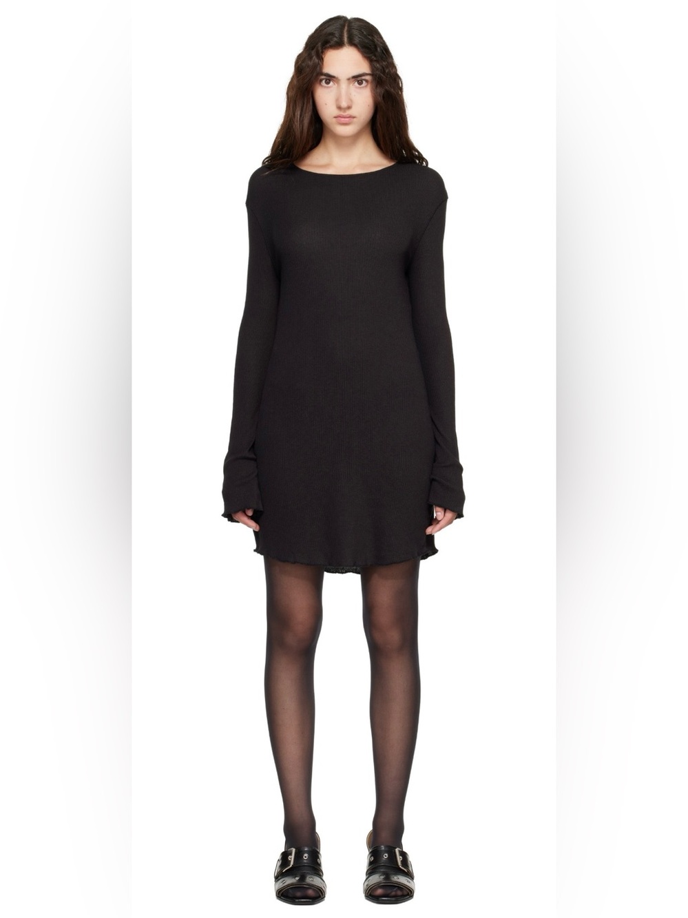 Our Legacy Black Long-Sleeve Ribbed Mini Dress — Slim Silhouette